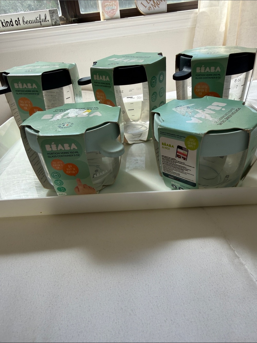 BEABA & MOI GLASS  baby food storage CONTAINERS, WITH  SILICONE LIDS, (Set of 5)